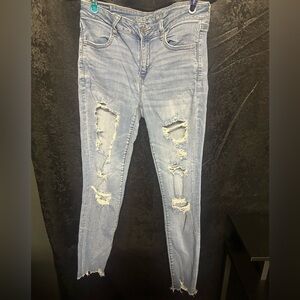American Eagle Outfitters Light Blue Distressed Skinny Jeans